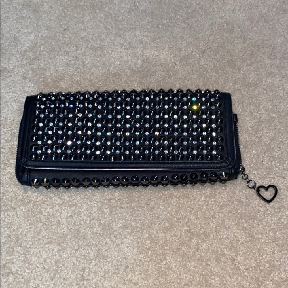 GENNI studded black snap clutch with rhinestones